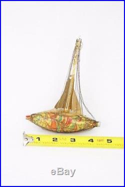 Antique German End of Day Wire Wrapped Glass Sailboat Christmas Ornament ca1900