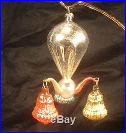 Antique German Fantasy Mercury Glass 3 Arm Chandelier Christmas Ornament #1