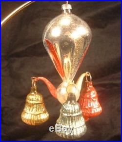 Antique German Fantasy Mercury Glass 3 Arm Chandelier Christmas Ornament #1