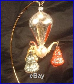 Antique German Fantasy Mercury Glass 3 Arm Chandelier Christmas Ornament #2