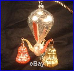 Antique German Fantasy Mercury Glass 3 Arm Chandelier Christmas Ornament #2