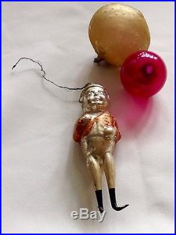 Antique German Figural 5 Mercury Glass Christmas Ornament + Peach & SHINY BRITE
