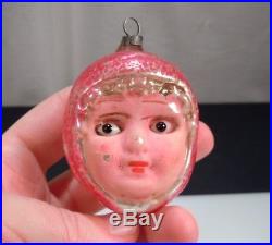 Antique German Figural Blown Glass Girl Face Head Christmas Ornament