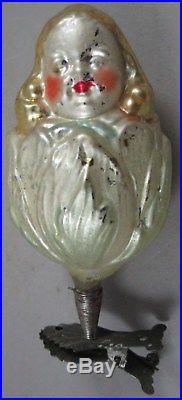 Antique German Figural Glass Christmas Clip Ornament Person in Flower / Tulip