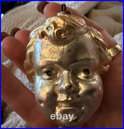 Antique German Figural Glass Christmas Ornament 1900's Boys Head Blond Hair