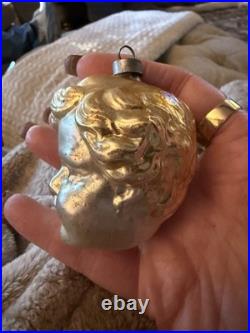 Antique German Figural Glass Christmas Ornament 1900's Boys Head Blond Hair
