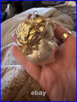 Antique German Figural Glass Christmas Ornament 1900's Boys Head Blond Hair