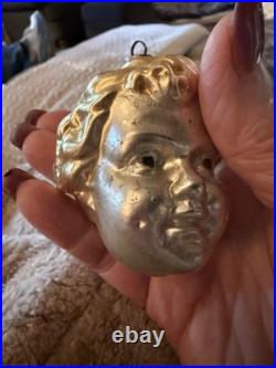Antique German Figural Glass Christmas Ornament 1900's Boys Head Blond Hair