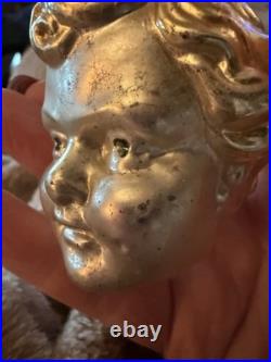 Antique German Figural Glass Christmas Ornament 1900's Boys Head Blond Hair