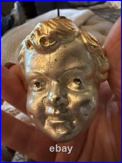 Antique German Figural Glass Christmas Ornament 1900's Boys Head Blond Hair