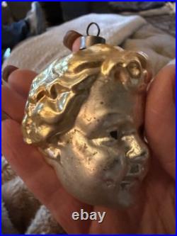Antique German Figural Glass Christmas Ornament 1900's Boys Head Blond Hair