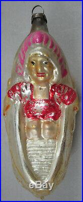 Antique German Figural Glass Christmas Ornament Indian in Canoe