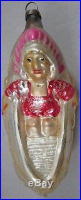Antique German Figural Glass Christmas Ornament Indian in a Canoe