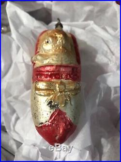 Antique German Figural Glass Kitten in Shoe Christmas Ornament Decoration -Rare
