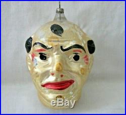 Antique German Figural Head Devil Smirking Man Christmas Ornament Mercury Glass