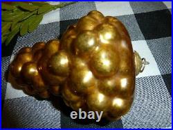 Antique German GOLD Cluster of Grapes Kugel Christmas Ornament, Mercury Glass