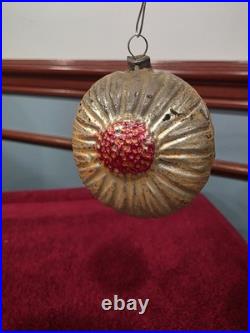 Antique German Glass Beetle on a Disc Christmas Ornament