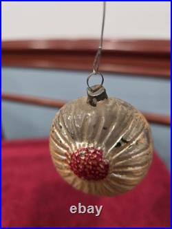 Antique German Glass Beetle on a Disc Christmas Ornament