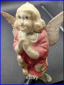 Antique German Glass Kneeling Angle on Clip with Dresden Wings Christmas Orn
