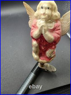 Antique German Glass Kneeling Angle on Clip with Dresden Wings Christmas Orn