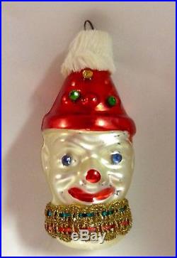 Antique German Hand Blown Glass Christmas Ornament Embellished Clown Head ca1910