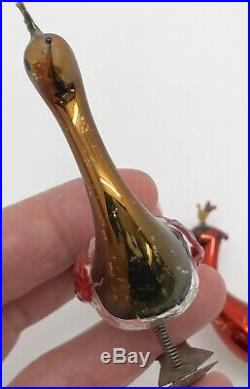 Antique German Hand-blown Mercury Glass 2 PEACOCK Christmas Ornaments (RF952)