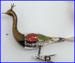 Antique German Hand-blown Mercury Glass 2 PEACOCK Christmas Ornaments (RF952)