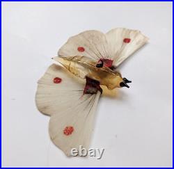 Antique German HandBlown Glass Butterfly Moth Christmas Ornament Spun Glass Wing