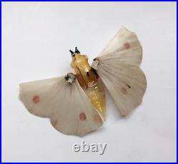 Antique German HandBlown Glass Butterfly Moth Christmas Ornament Spun Glass Wing