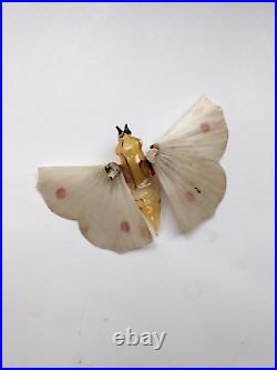 Antique German HandBlown Glass Butterfly Moth Christmas Ornament Spun Glass Wing