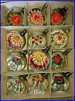 Antique German Indent Glass Ornaments Beautiful Condition Mercury Xmas Box