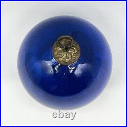 Antique German Kugel Cobalt Blue 5 Leaves Cap Round Ball Christmas Ornament 2.5
