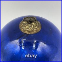 Antique German Kugel Cobalt Blue 5 Leaves Cap Round Ball Christmas Ornament 2.5
