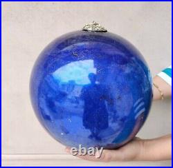 Antique German Kugel Cobalt Blue Christmas Ornament Glass 10.75 Original Jumbo