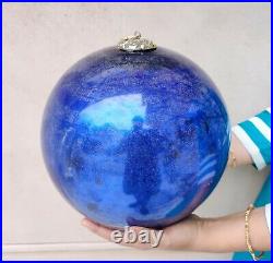 Antique German Kugel Cobalt Blue Christmas Ornament Glass 10.75 Original Jumbo