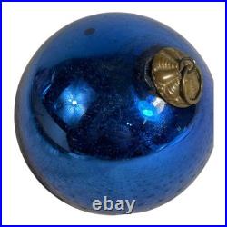 Antique German Kugel Glass Medium Blue Christmas Ornament