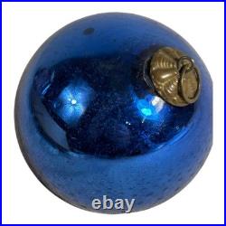 Antique German Kugel Glass Medium Blue Christmas Ornament