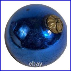 Antique German Kugel Glass Medium Blue Christmas Ornament