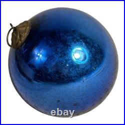 Antique German Kugel Glass Medium Blue Christmas Ornament