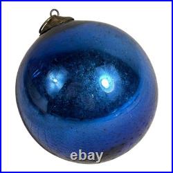 Antique German Kugel Glass Medium Blue Christmas Ornament