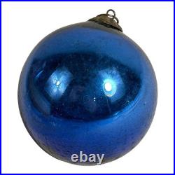 Antique German Kugel Glass Medium Blue Christmas Ornament