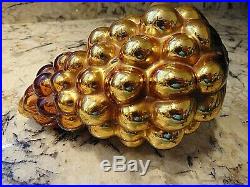 Antique German Kugel Grape Cluster Christmas Ornament gold amber Mercury