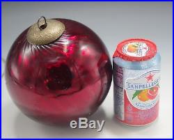 Antique German Kugel Mercury Glass Red Swirl Huge Christmas Ornament