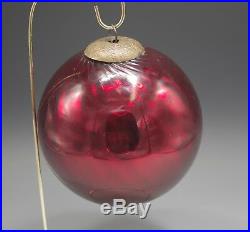 Antique German Kugel Mercury Glass Red Swirl Huge Christmas Ornament