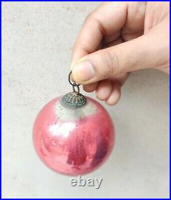 Antique German Kugel Pink Christmas Ornament Heavy Glass 2.75 Decorative Kugel