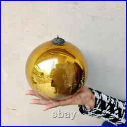 Antique German Kugel Very Heavy 6.25 Gold Round Christmas Ornament Original Old