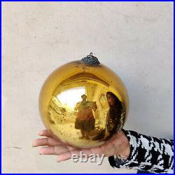 Antique German Kugel Very Heavy 6.25 Gold Round Christmas Ornament Original Old