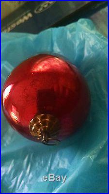 Antique German Kugel red Glass Christmas Ornament eggshape