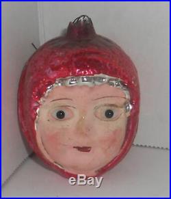 Antique German LITTLE RED RIDING HOOD Face Glass Eyes Christmas Ornament