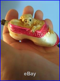 Antique German Made Glass Cat In Shoe Christmas Ornament